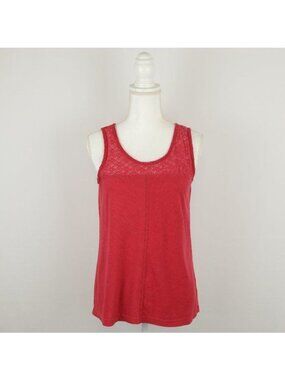 Prana Women's Small Dark Pink Scoop Neck Lace Yoke Knit Tank Top